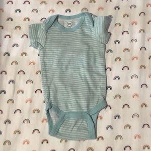 Light blue and white striped onesie
